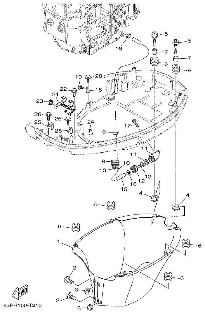Yamaha F150FET, FL150FET BOTTOM COWLING 2 parts diagram